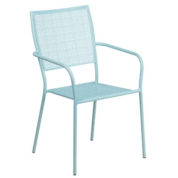 Oia Commercial Grade Sky Blue Indoor-Outdoor Steel Patio Arm Chair with Square Back  CO-2-SKY-GG