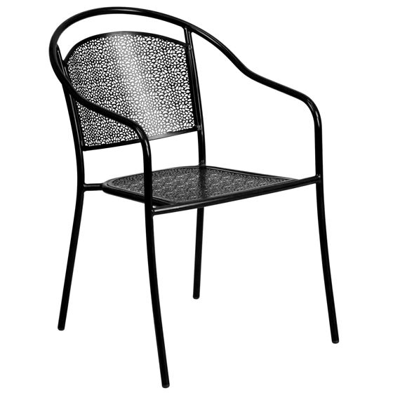 Oia Commercial Grade Black Indoor-Outdoor Steel Patio Arm Chair with Round Back CO-3-BK-GG