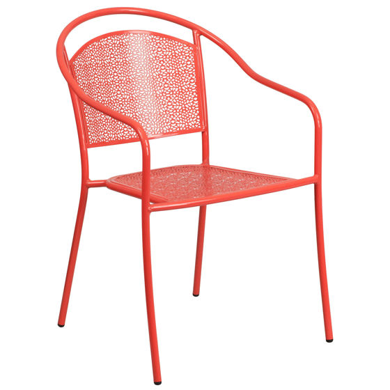Oia Commercial Grade Coral Indoor-Outdoor Steel Patio Arm Chair with Round Back CO-3-RED-GG