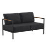 Lea Indoor/Outdoor Patio Loveseat with Cushions - Modern Aluminum Framed Loveseat with Teak Accent Arms, Black-Charcoal Cushions GM-201027-2S-CH-GG