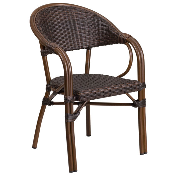 Milano Series Dark Brown Rattan Restaurant Patio Chair with Red Bamboo-Aluminum Frame  SDA-AD642003R-2-GG