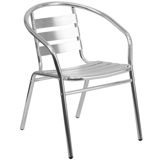 Lila Commercial Aluminum Indoor-Outdoor Restaurant Stack Chair with Triple Slat Back and Arms TLH-017B-GG