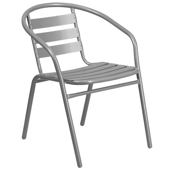 Lila Silver Metal Restaurant Stack Chair with Aluminum Slats TLH-017C-GG