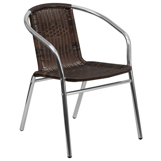 Lila Commercial Aluminum and Dark Brown Rattan Indoor-Outdoor Restaurant Stack Chair TLH-020-GG