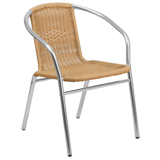 Lila Commercial Aluminum and Beige Rattan Indoor-Outdoor Restaurant Stack Chair TLH-020-BGE-GG