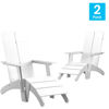 Set of 2 Sawyer Modern All-Weather Poly Resin Wood Adirondack Chairs with Foot Rests in White  2-JJ-C14509-14309-WH-GG