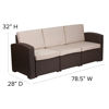 Seneca Chocolate Brown Faux Rattan Sofa with All-Weather Beige Cushions DAD-SF1-3-GG