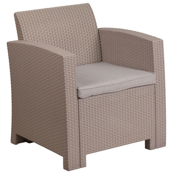 Seneca Light Gray Faux Rattan Chair with All-Weather Seneca Light Gray Cushion DAD-SF2-1-GG