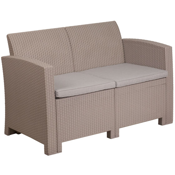 Seneca Light Gray Faux Rattan Loveseat with All-Weather Seneca Light Gray Cushions DAD-SF2-2-GG