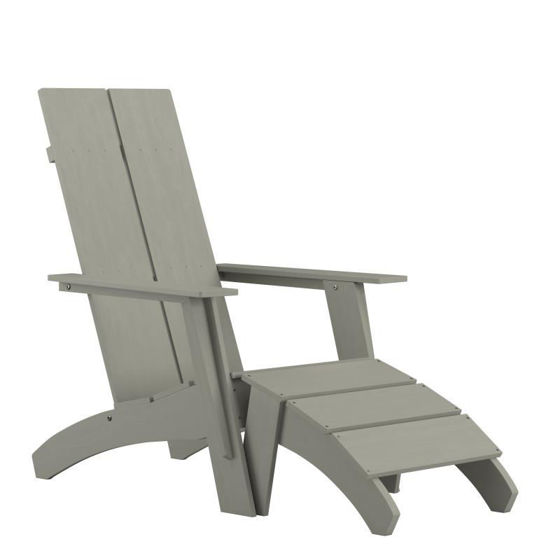 Sawyer Modern All-Weather Poly Resin Wood Adirondack Chair with Foot Rest in Gray JJ-C14509-14309-GY-GG