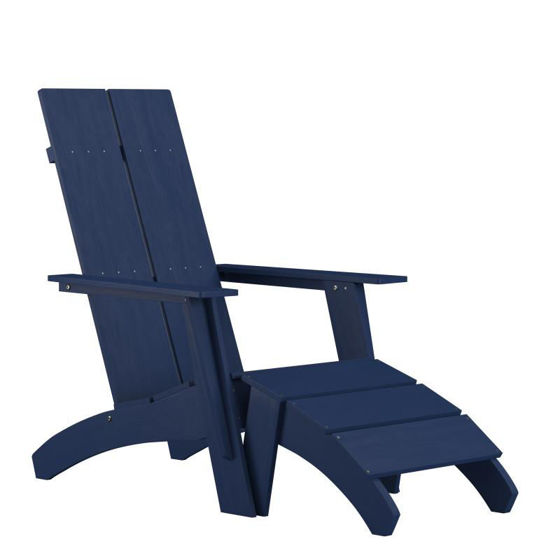 Sawyer Modern All-Weather Poly Resin Wood Adirondack Chair with Foot Rest in Navy JJ-C14509-14309-NV-GG