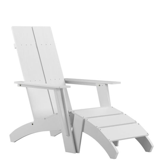 Sawyer Modern All-Weather Poly Resin Wood Adirondack Chair with Foot Rest in White JJ-C14509-14309-WH-GG