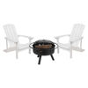 3 Piece Charlestown White Poly Resin Wood Adirondack Chair Set with Fire Pit - Star and Moon Fire Pit with Mesh Cover JJ-C145012-32D-WH-GG