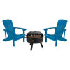 3 Piece Charlestown Blue Poly Resin Wood Adirondack Chair Set with Fire Pit - Star and Moon Fire Pit with Mesh Cover JJ-C145012-32D-BLU-GG