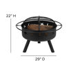 3 Piece Charlestown Gray Poly Resin Wood Adirondack Chair Set with Fire Pit - Star and Moon Fire Pit with Mesh Cover JJ-C145012-32D-LTG-GG