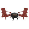 3 Piece Charlestown Red Poly Resin Wood Adirondack Chair Set with Fire Pit - Star and Moon Fire Pit with Mesh Cover JJ-C145012-32D-RED-GG 