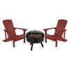3 Piece Charlestown Red Poly Resin Wood Adirondack Chair Set with Fire Pit - Star and Moon Fire Pit with Mesh Cover JJ-C145012-32D-RED-GG 