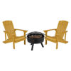 3 Piece Charlestown Yellow Poly Resin Wood Adirondack Chair Set with Fire Pit - Star and Moon Fire Pit with Mesh Cover  JJ-C145012-32D-YLW-GG