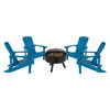 5 Piece Charlestown Blue Poly Resin Wood Adirondack Chair Set with Fire Pit - Star and Moon Fire Pit with Mesh Cover JJ-C145014-32D-BLU-GG