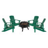5 Piece Charlestown Green Poly Resin Wood Adirondack Chair Set with Fire Pit - Star and Moon Fire Pit with Mesh Cover JJ-C145014-32D-GRN-GG