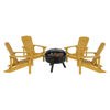 5 Piece Charlestown Yellow Poly Resin Wood Adirondack Chair Set with Fire Pit - Star and Moon Fire Pit with Mesh Cover JJ-C145014-32D-YLW-GG