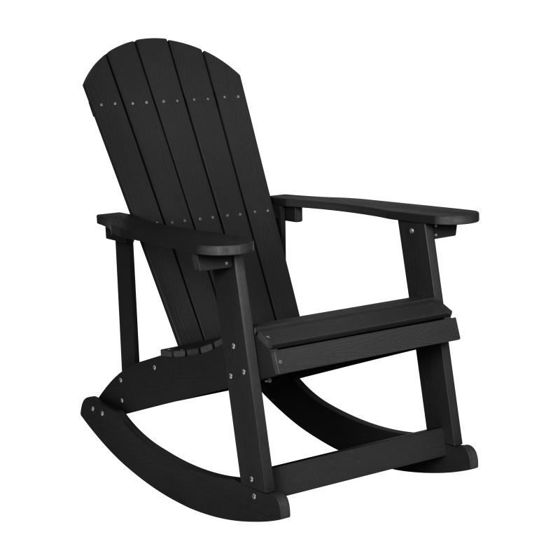 Savannah All-Weather Poly Resin Wood Adirondack Rocking Chair with Rust Resistant Stainless Steel Hardware in Black JJ-C14705-BK-GG 