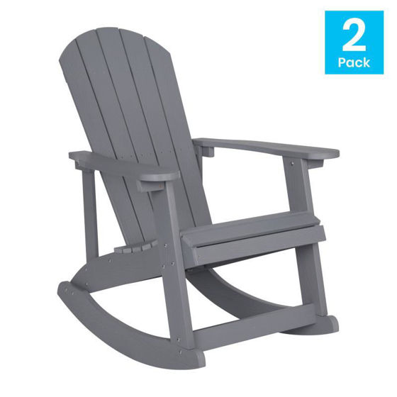 Savannah All-Weather Poly Resin Wood Adirondack Rocking Chair with Rust Resistant Stainless Steel Hardware in Gray - Set of 2 JJ-C14705-GY-2-GG