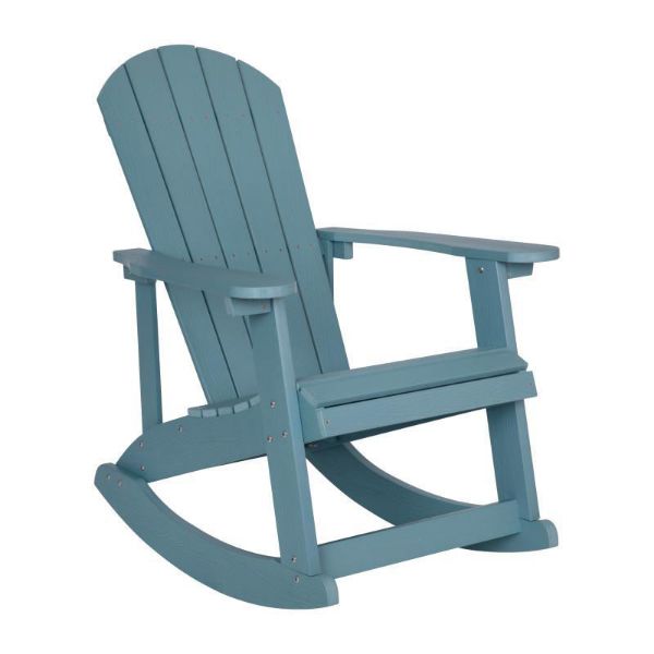 Savannah All-Weather Poly Resin Wood Adirondack Rocking Chair with Rust Resistant Stainless Steel Hardware in Sea Foam JJ-C14705-SFM-GG