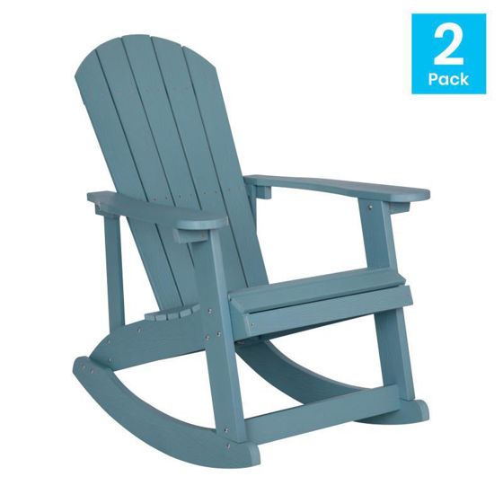 Savannah All-Weather Poly Resin Wood Adirondack Rocking Chair with Rust Resistant Stainless Steel Hardware in Sea Foam - Set of 2 JJ-C14705-SFM-2-GG