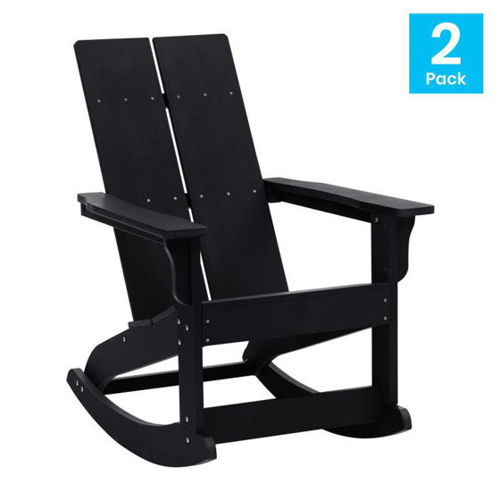 Finn Modern All-Weather 2-Slat Poly Resin Rocking Adirondack Chair with Rust Resistant Stainless Steel Hardware in Black - Set of2 JJ-C14709-BK-2-GG 