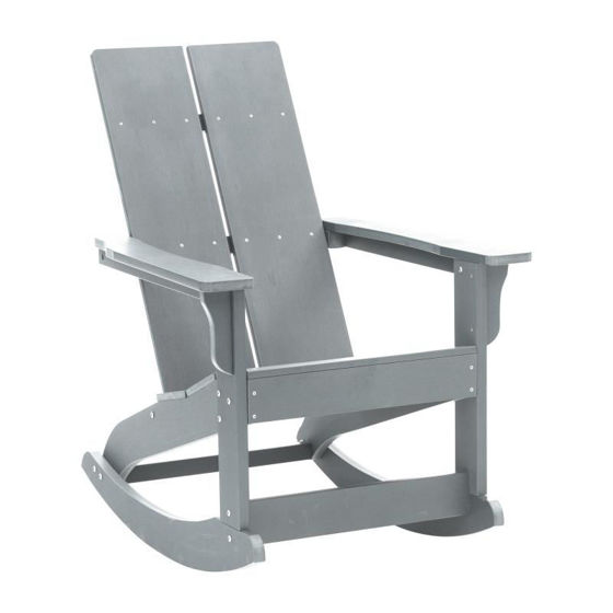 Finn Modern All-Weather 2-Slat Poly Resin Wood Rocking Adirondack Chair with Rust Resistant Stainless Steel Hardware in Gray JJ-C14709-GY-GG