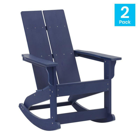 Finn Modern All-Weather 2-Slat Poly Resin Rocking Adirondack Chair with Rust Resistant Stainless Steel Hardware in Navy - Set of2 JJ-C14709-NV-2-GG