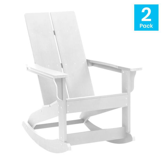 Finn Modern All-Weather 2-Slat Poly Resin Rocking Adirondack Chair with Rust Resistant Stainless Steel Hardware in White - Set of2 JJ-C14709-WH-2-GG