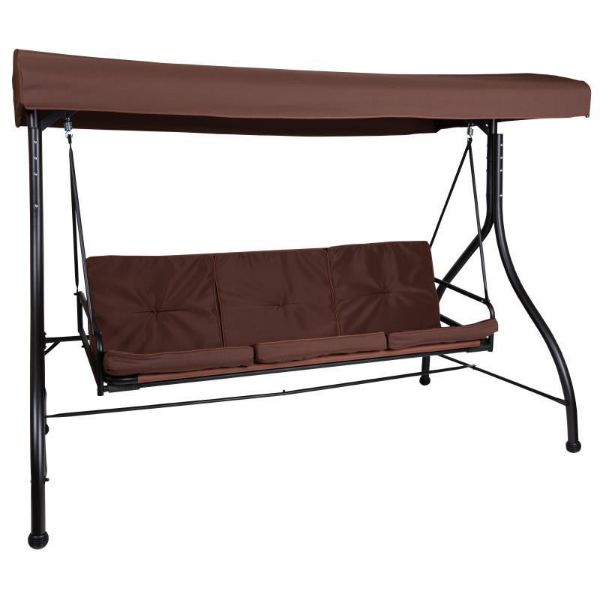 Tellis 3-Seat Outdoor Steel Converting Patio Swing Canopy Hammock with Cushions / Outdoor Swing Bed (Brown) TLH-007-BN-GG