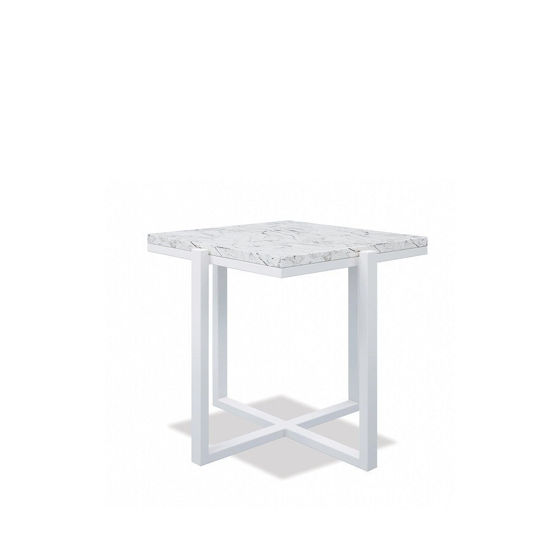 Square End Table With Honed Carrara Marble Top Designer Outdoor Furniture
