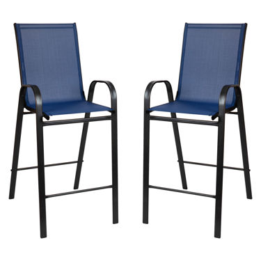 2 Pack Brazos Series Navy Outdoor Barstools with Flex Comfort Material and Metal Frame 2-JJ-092H-NV-GG