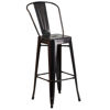 Kai Commercial Grade 30" High Black-Antique Gold Metal Indoor-Outdoor Barstool with Removable Back CH-31320-30GB-BQ-GG