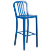 Gael Commercial Grade 30" High Blue Metal Indoor-Outdoor Barstool with Vertical Slat Back CH-61200-30-BL-GG