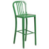 Gael Commercial Grade 30" High Green Metal Indoor-Outdoor Barstool with Vertical Slat Back CH-61200-30-GN-GG