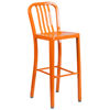 Gael Commercial Grade 30" High Orange Metal Indoor-Outdoor Barstool with Vertical Slat Back CH-61200-30-OR-GG