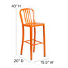 Gael Commercial Grade 30" High Orange Metal Indoor-Outdoor Barstool with Vertical Slat Back CH-61200-30-OR-GG