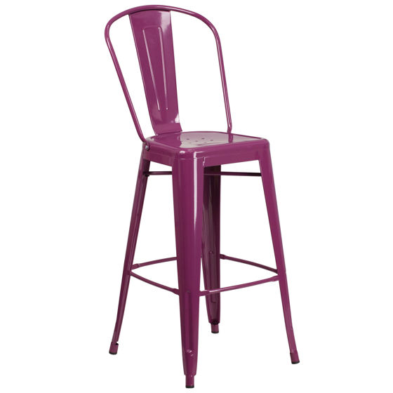 Commercial Grade 30" High Purple Metal Indoor-Outdoor Barstool with Back ET-3534-30-PUR-GG