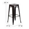 Kai Commercial Grade 30" High Backless Black-Antique Gold Metal Indoor-Outdoor Barstool with Square Seat CH-31320-30-BQ-GG