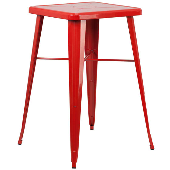Commercial Grade 23.75" Square Red Metal Indoor-Outdoor Bar Height Table CH-31330-RED-GG