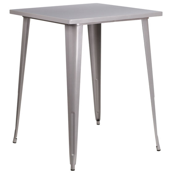 Commercial Grade 31.5" Square Silver Metal Indoor-Outdoor Bar Height Table CH-51040-40-SIL-GG