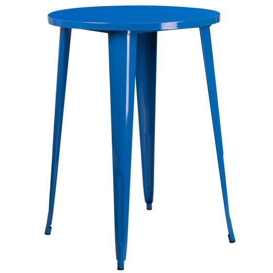 Commercial Grade 30" Round Blue Metal Indoor-Outdoor Bar Height Table CH-51090-40-BL-GG