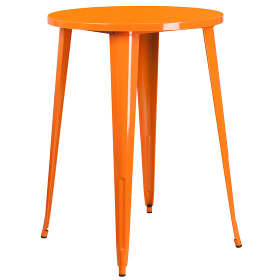 Commercial Grade 30" Round Orange Metal Indoor-Outdoor Bar Height Table CH-51090-40-OR-GG