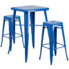 Commercial Grade 23.75" Square Blue Metal Indoor-Outdoor Bar Table Set with 2 Square Seat Backless Stools CH-31330B-2-30SQ-BL-GG