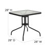 Lila 28'' Square Glass Metal Table with Black Rattan Edging and 4 Black Rattan Stack Chairs TLH-073SQ-037BK4-GG