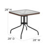 Lila 28'' Square Glass Metal Table with Dark Brown Rattan Edging and 4 Dark Brown Rattan Stack Chairs TLH-073SQ-037BN4-GG